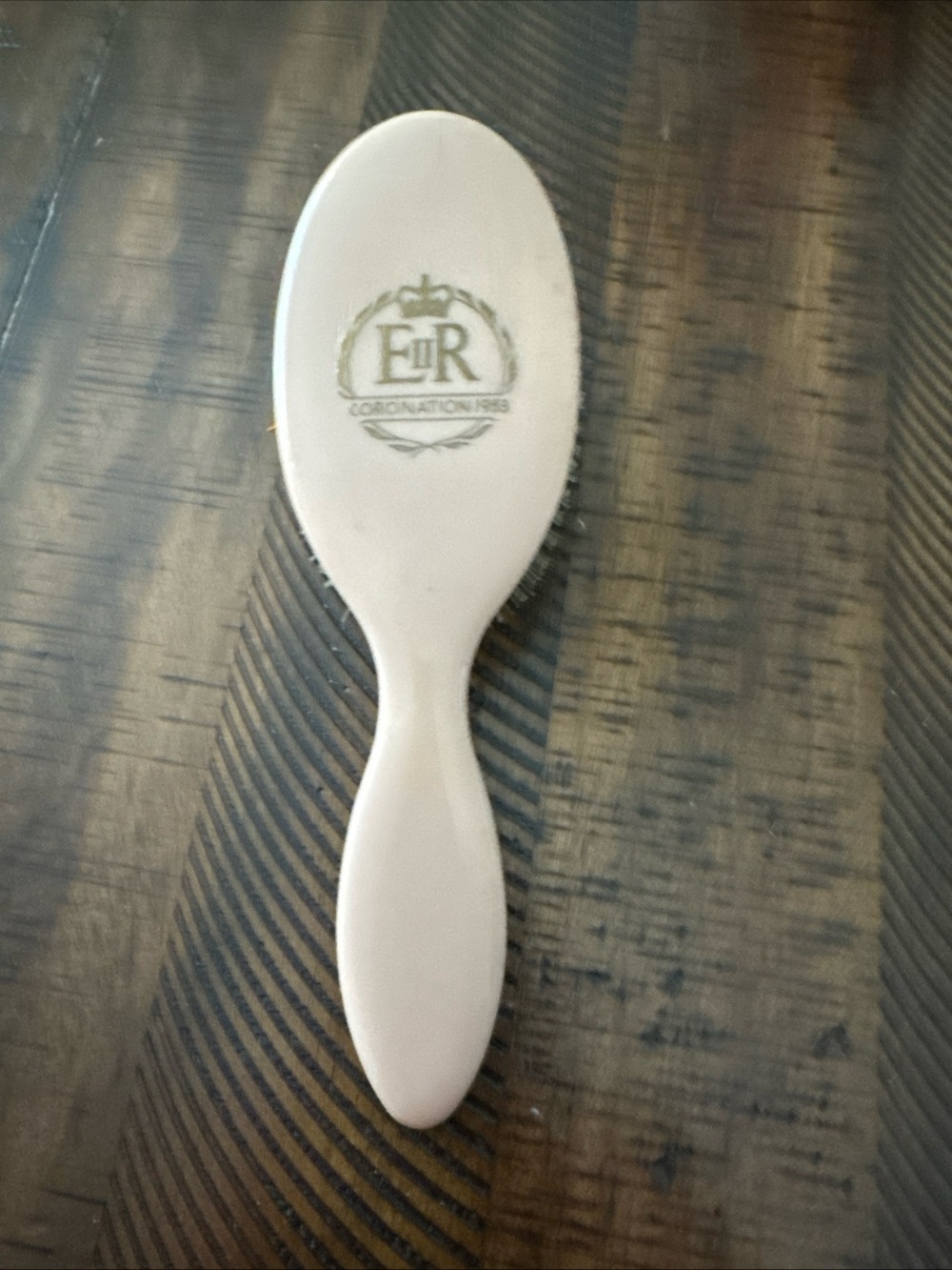 Vintage 9" “E ll R” Monogramed Celluloid Vanity Hair Brush Cream Faux IvoryPink